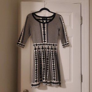 Nina Leonard black-and-white geometric print dress
